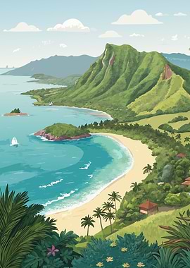Hawaiian Tropical Beach Landscape