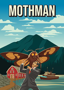 Mothman Cryptid Attack Travel Poster Art