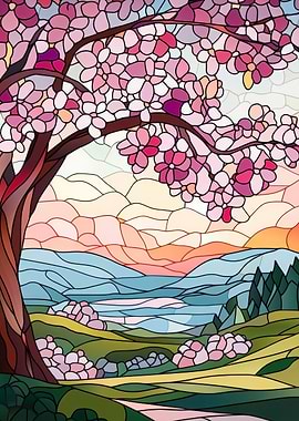 Stained Glass Spring Landscape