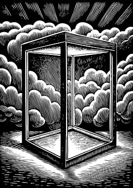 Surreal Cube in Clouds