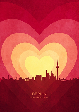 Berlin Germany Skyline Hearts Red Yellow
