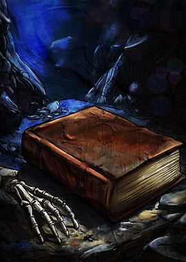 Ancient Book and Skeleton Hand