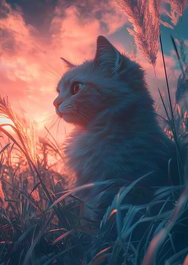 Cat in Sunset Grass