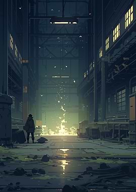 Lonely Figure in Industrial Alley