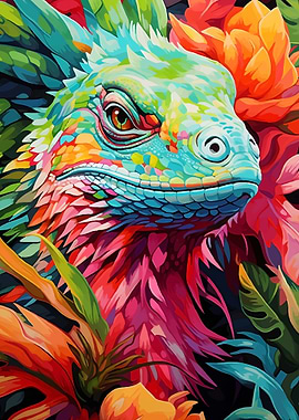 Colorful Lizard in Flowers