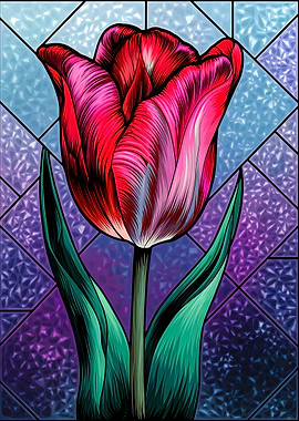 Vibrant Tulip Blossom in Stained Glass