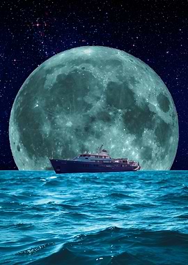 Yacht Under Full Moon
