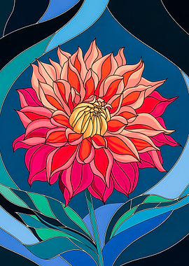 Dahlia Flower in Vibrant Stained Glass