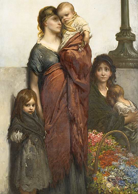 Mother and Children with Flowers