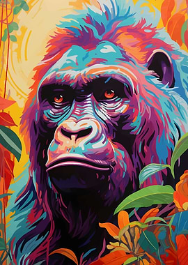 Gorilla Portrait in Vibrant Colors