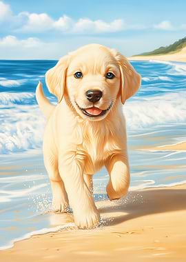 Labrador Retriever Puppy on Beach