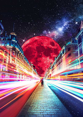 Red Moon Cityscape