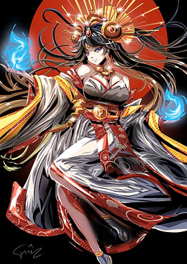 Anime Goddess Amaterasu with Blue Flames
