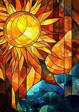 Stained Glass Sun and Waves