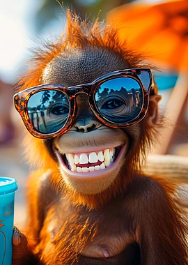 Smiling Orangutan in Sunglasses