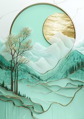 Gold & Green Mountain Landscape