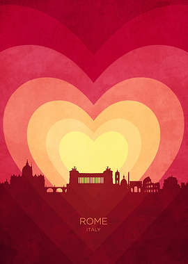 Rome Italy Skyline Hearts Red Yellow