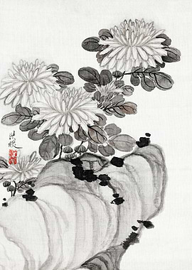 Ink Wash Painting of Chrysanthemums