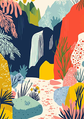 Abstract Waterfall Landscape