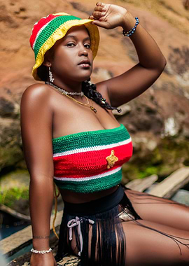 Woman in Green, Red, and Yellow Top