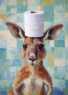 Kangaroo with Toilet Paper Hat