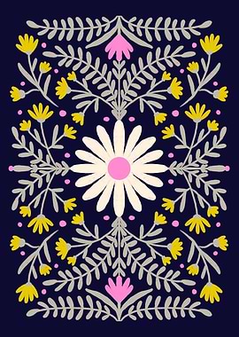 Symmetrical Floral Pattern with White Daisy