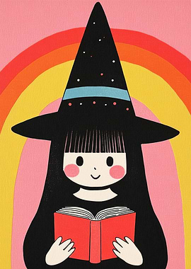 Cute Witch Girl Reading Book