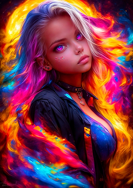 Cosmic Girl with Vibrant Hair