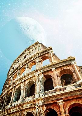 Colosseum Under a Giant Moon