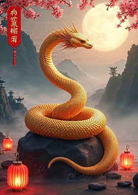 Golden Dragon in Moonlight