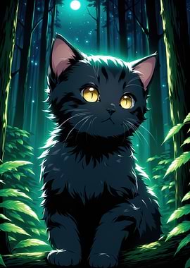 Black Cat in Forest