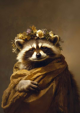 Raccoon in a Floral Crown