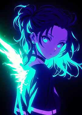 Anime Girl with Neon Wings