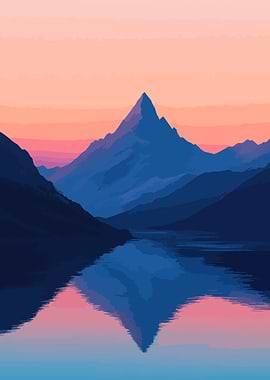 Mountain Reflection Pastel Minimalist Art