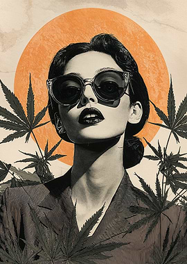 Woman in Sunglasses with Marijuana Leaves