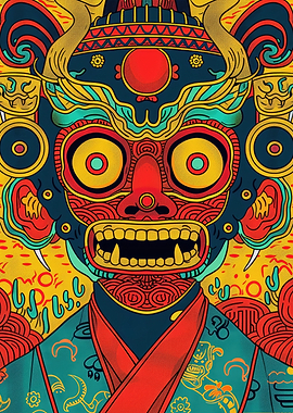 Japanese Oni Yokai Mask Art