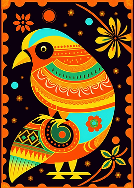 Colorful Bird Illustration - Boho Style