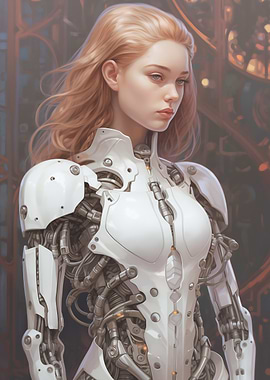 Cyborg Woman in White Armor