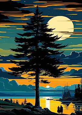 Silhouetted Pine at Sunset