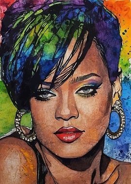 Rihanna Watercolor Portrait