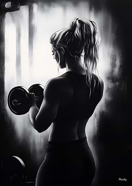 Woman Lifting Weights in Monochrome Style