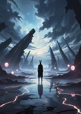 Silhouetted Figure in a Surreal Landscape