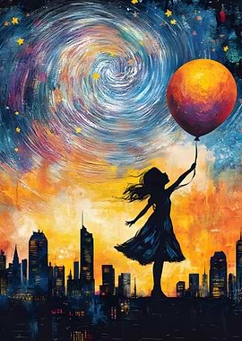 Girl with Balloon and Cityscape