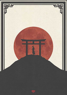 Japanese Samurai With Torii Gate