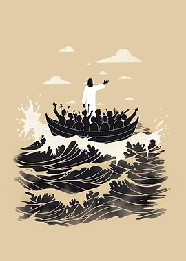 Jesus Calming the Storm on Boat
