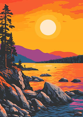 Lake Tahoe Sunset Minimalist Art