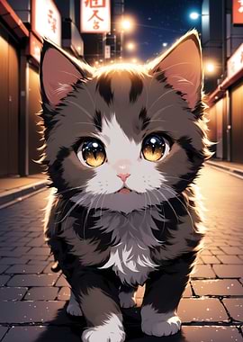 Cute Kitten in Japanese Alley