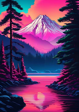 Neon Mountain Lake