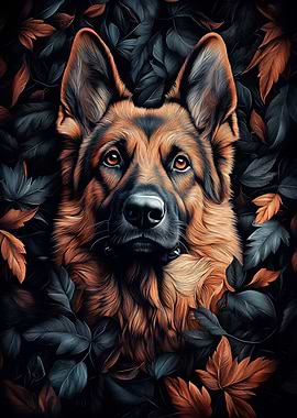 German Shepherd in Leaves