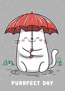 Purrfect Day - White Kitten in the Rain